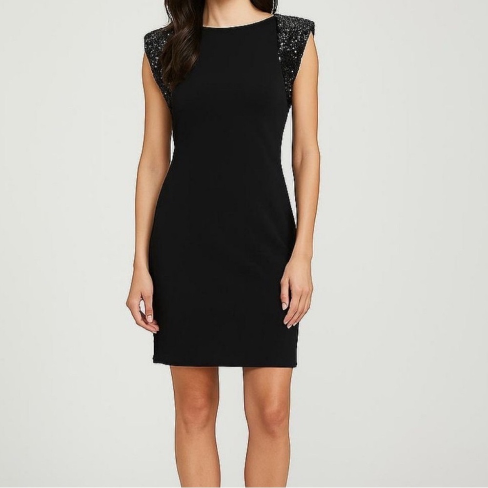 Elegant Black Sequin Shoulder Dress